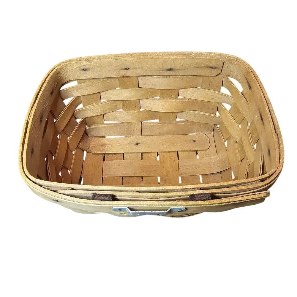 Vintage Longaberger Small Basket Handwoven Brown Rectangle Wood Signed 1994